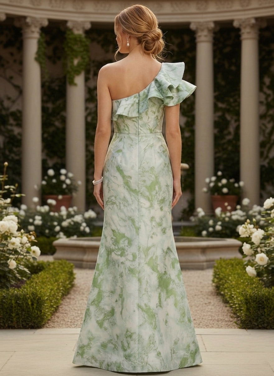Jacquard Mermaid One Shoulder Formal Dresses with Ruffles