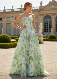 Jacquard A-Line Strapless Simple Formal Dresses