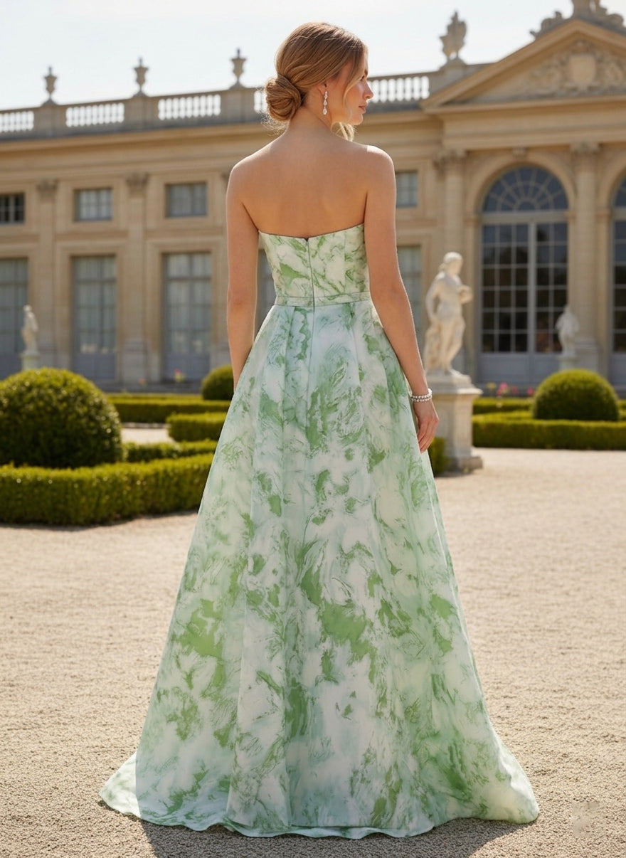 Jacquard A-Line Strapless Simple Formal Dresses