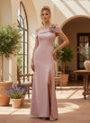 Satin Sheath One Shoulder Formal Dresses with 3D Flowers