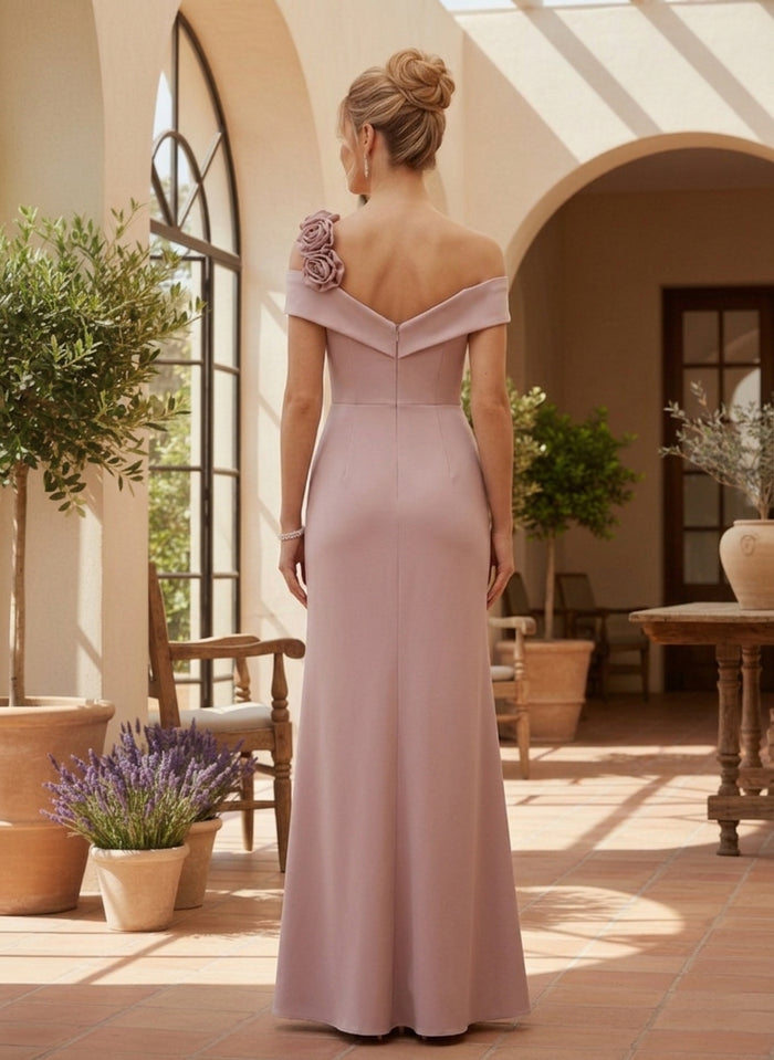 Satin Sheath One Shoulder Formal Dresses with 3D Flowers