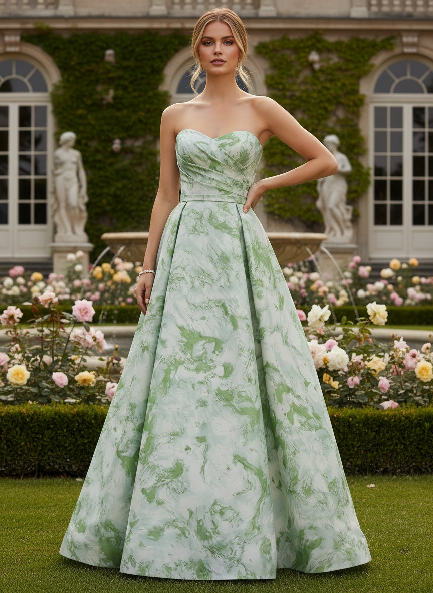 Jacquard A-Line Sweetheart Pleated Formal Dresses