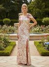 Jacquard Sheath One Shoulder Formal Dresses with 3D Flowers