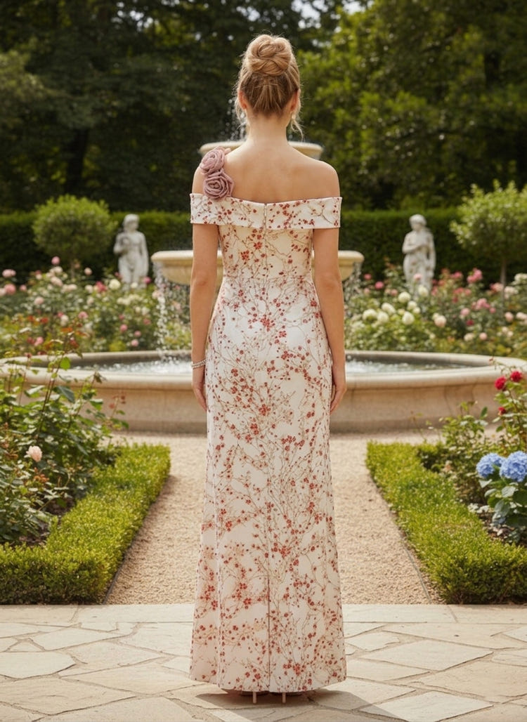 Jacquard Sheath One Shoulder Formal Dresses with 3D Flowers