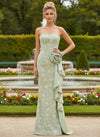 Jacquard Mermaid Strapless Formal Dresses with 3D Flowers