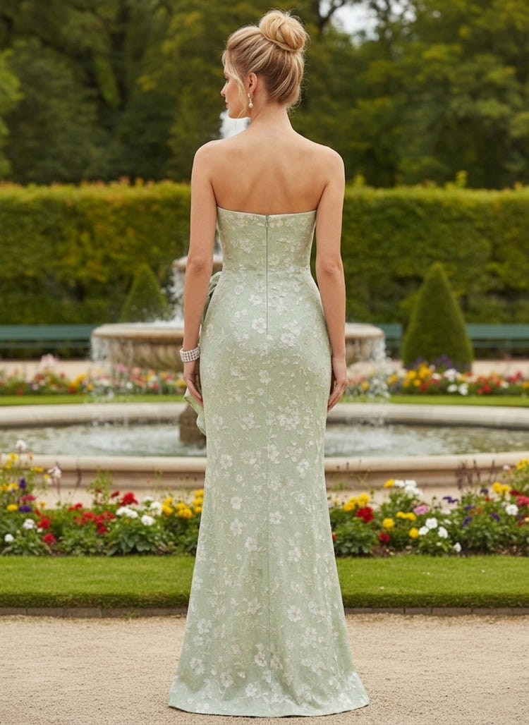 Jacquard Mermaid Strapless Formal Dresses with 3D Flowers