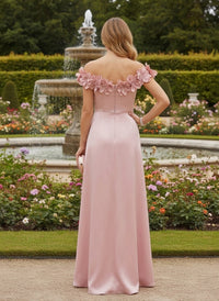 Satin A-Line Off the Shoulder Formal Dresses with 3D Flowers