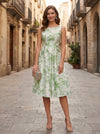 Jacquard A-Line Crew Neck Pleated Formal Dresses