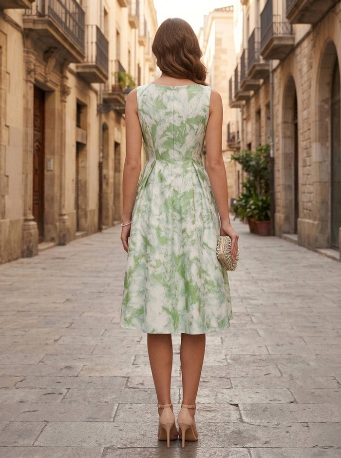 Jacquard A-Line Crew Neck Pleated Formal Dresses