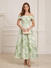 Jacquard A-Line Off the Shoulder Pleated Formal Dresses