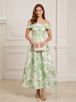 Jacquard A-Line Off the Shoulder Pleated Formal Dresses