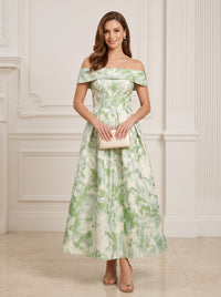 Jacquard A-Line Off the Shoulder Pleated Formal Dresses