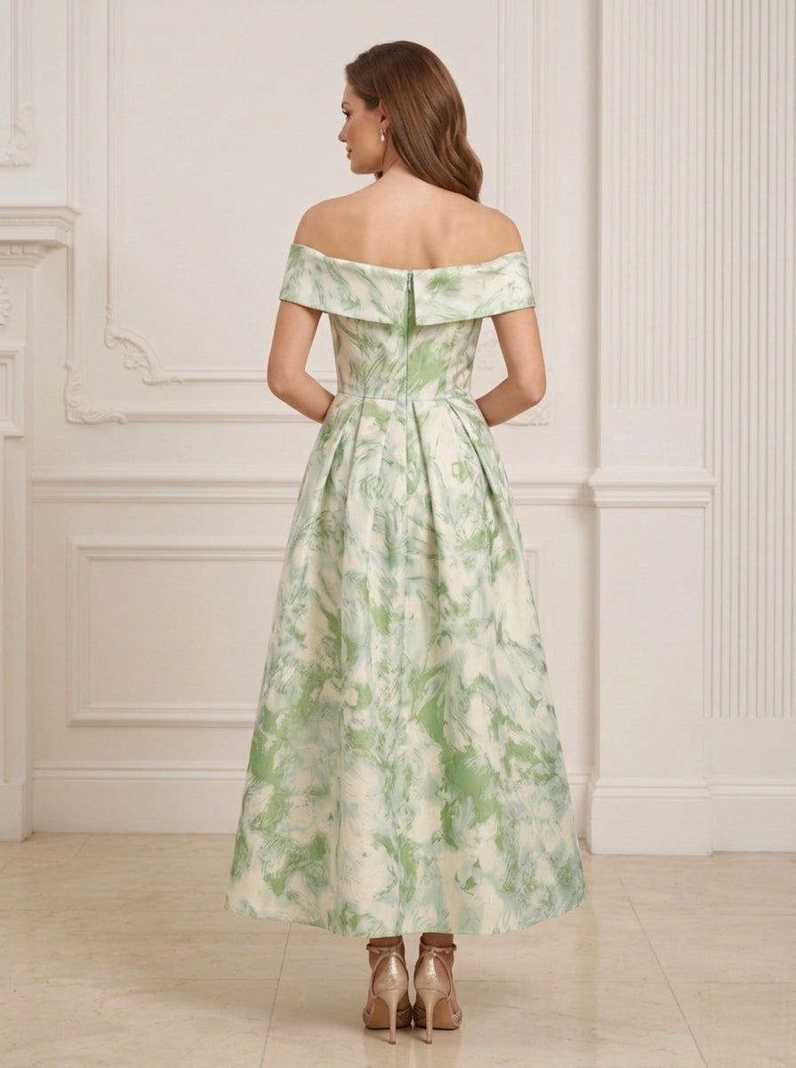 Jacquard A-Line Off the Shoulder Pleated Formal Dresses