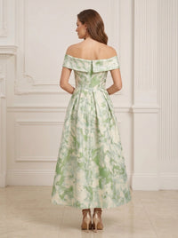 Jacquard A-Line Off the Shoulder Pleated Formal Dresses
