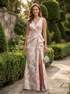 Jacquard Mermaid V Neck Formal Dresses with Ruffles