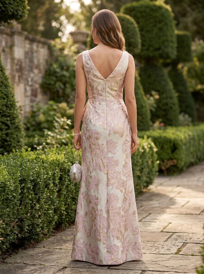 Jacquard Mermaid V Neck Formal Dresses with Ruffles