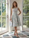 Jacquard A-Line Crew Neck Pleated Formal Dresses