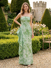 Jacquard Mermaid Strapless Formal Dresses with Ruffles