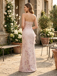 Jacquard Mermaid Strapless Formal Dresses with Ruffles