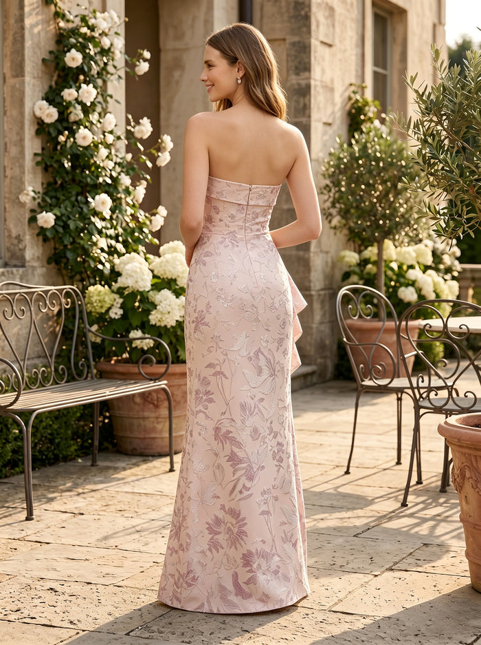Jacquard Mermaid Strapless Formal Dresses with Ruffles