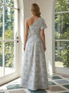 Jacquard A-Line One Shoulder Pleated Formal Dresses