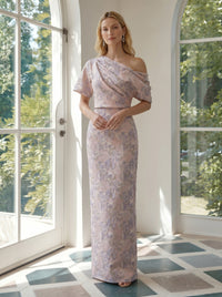 Jacquard Sheath One Shoulder Pleated Formal Dresses
