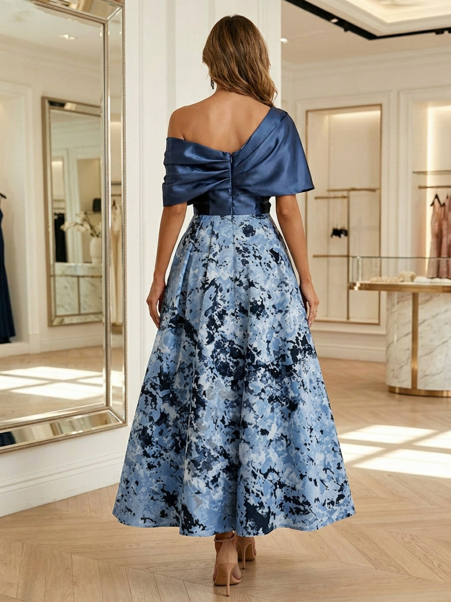 Jacquard A-Line One Shoulder Floral Mother of the Bride Dresses