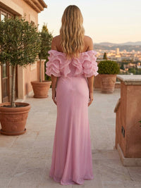 Chiffon Mermaid Off the Shoulder Formal Dresses with Ruffles