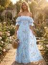 Chiffon A-Line Off the Shoulder Floral Print Formal Dresses