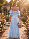 Chiffon A-Line Off the Shoulder Floral Print Formal Dresses