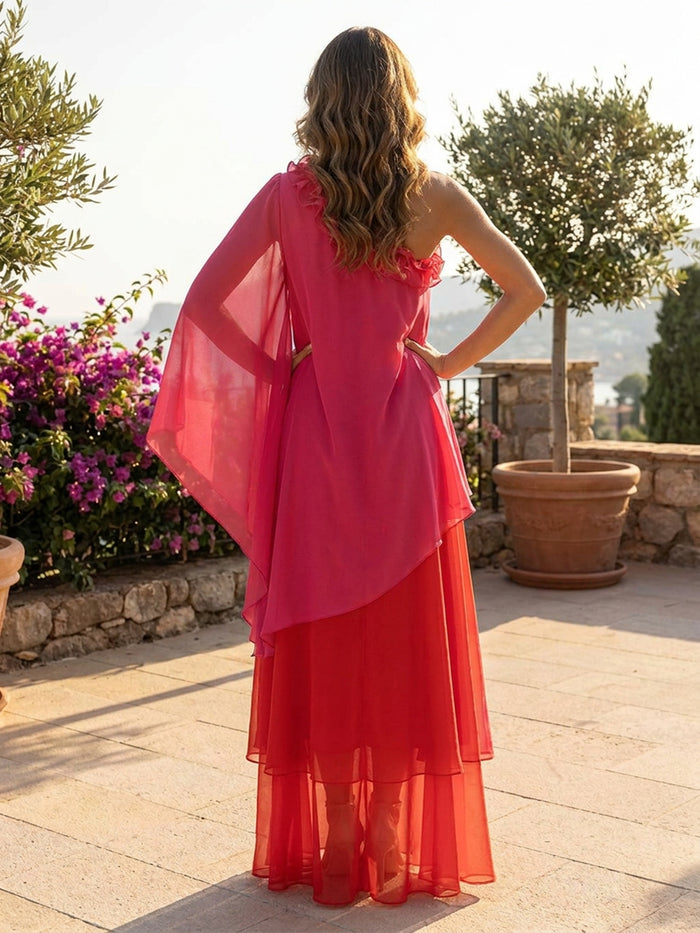 Chiffon A-Line One Shoulder Formal Dresses with Ruffles