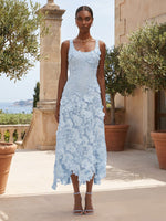 Jersey A-Line Square Neck Formal Dresses with Lace Applique