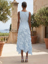Jersey A-Line Square Neck Formal Dresses with Lace Applique