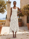 Jersey A-Line Square Neck Formal Dresses with Lace Applique