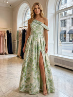 Jacquard A-Line One Shoulder Formal Dresses with Side Slit