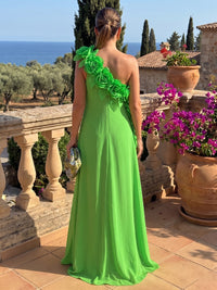 Chiffon A-Line One Shoulder Formal Dresses with 3D Flowers