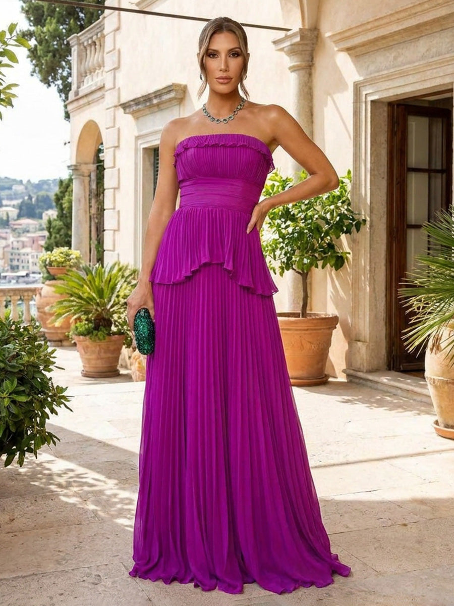 Chiffon A-Line Strapless Delicate Pleated Formal Dresses