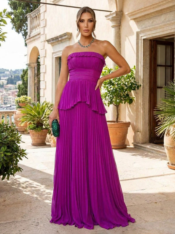 Chiffon A-Line Strapless Delicate Pleated Formal Dresses
