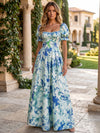 Jacquard A-Line Square Neck Pleated Formal Dresses