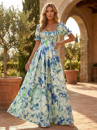 Jacquard A-Line Square Neck Pleated Formal Dresses