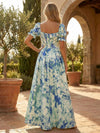 Jacquard A-Line Square Neck Pleated Formal Dresses