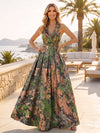 Jacquard A-Line V Neck Pleated Formal Dresses
