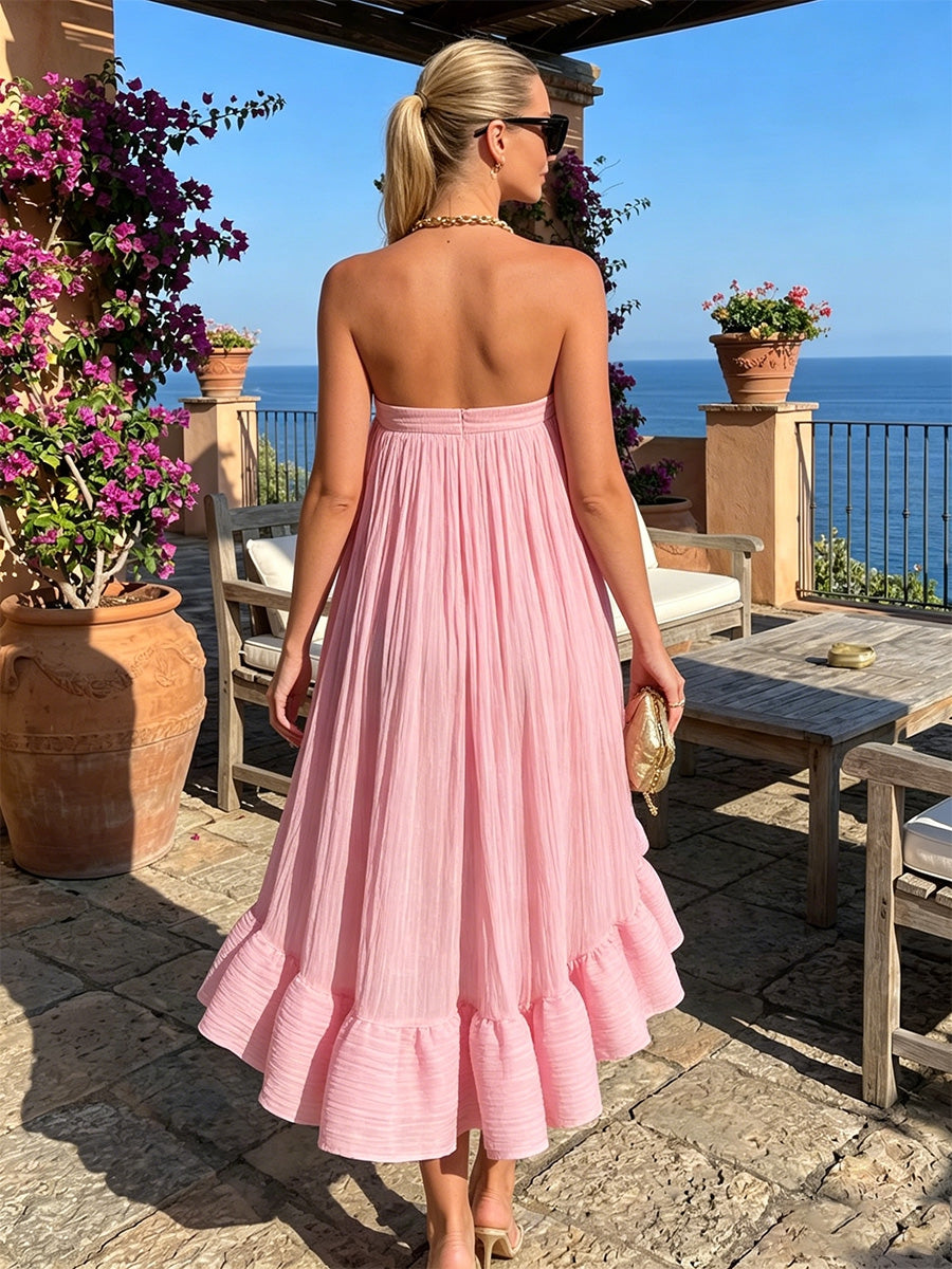 Chiffon High Low Strapless Delicate Pleated Formal Dresses