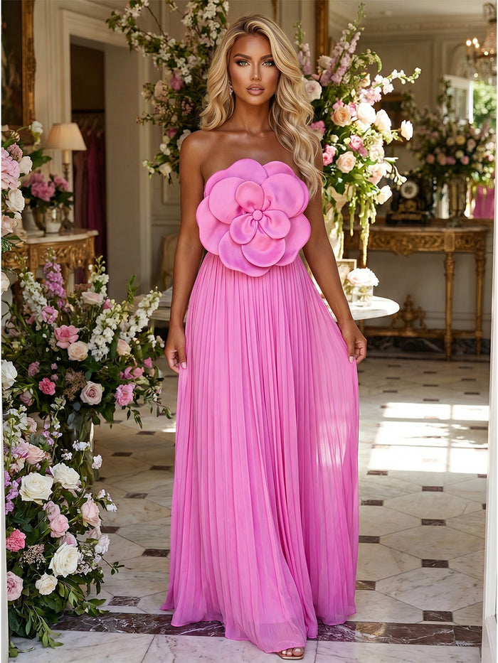 Chiffon A-Line Strapless Formal Dresses with 3D Flowers