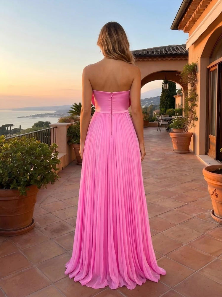 Chiffon A-Line Strapless Formal Dresses with 3D Flowers
