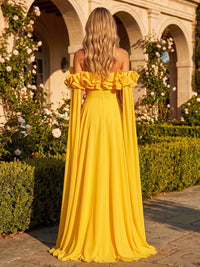 Chiffon A-Line Off the Shoulder Formal Dresses with Ruffles