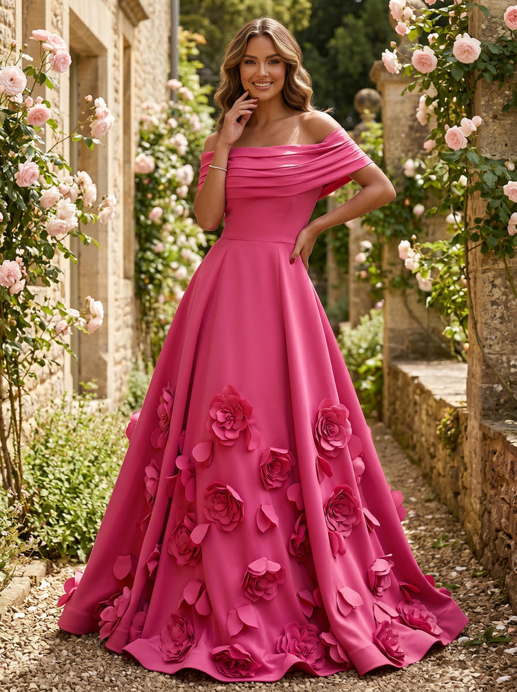 Jersey A-Line Off the Shoulder 3D Flowers Formal Dresses
