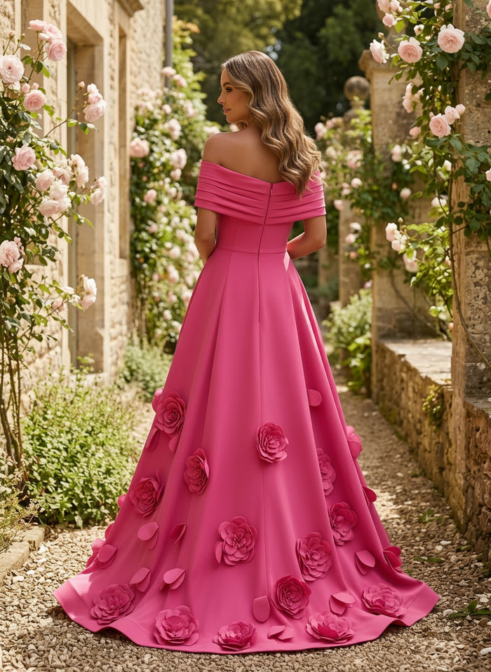 Jersey A-Line Off the Shoulder 3D Flowers Formal Dresses