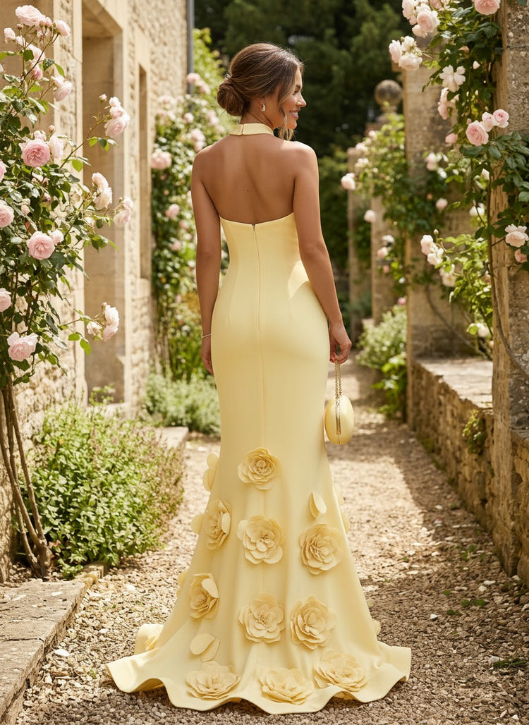 Jersey Mermaid Halter 3D Flowers Formal Dresses