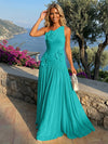 Chiffon One Shoulder Pleated Formal Dresses with 3D Flowers